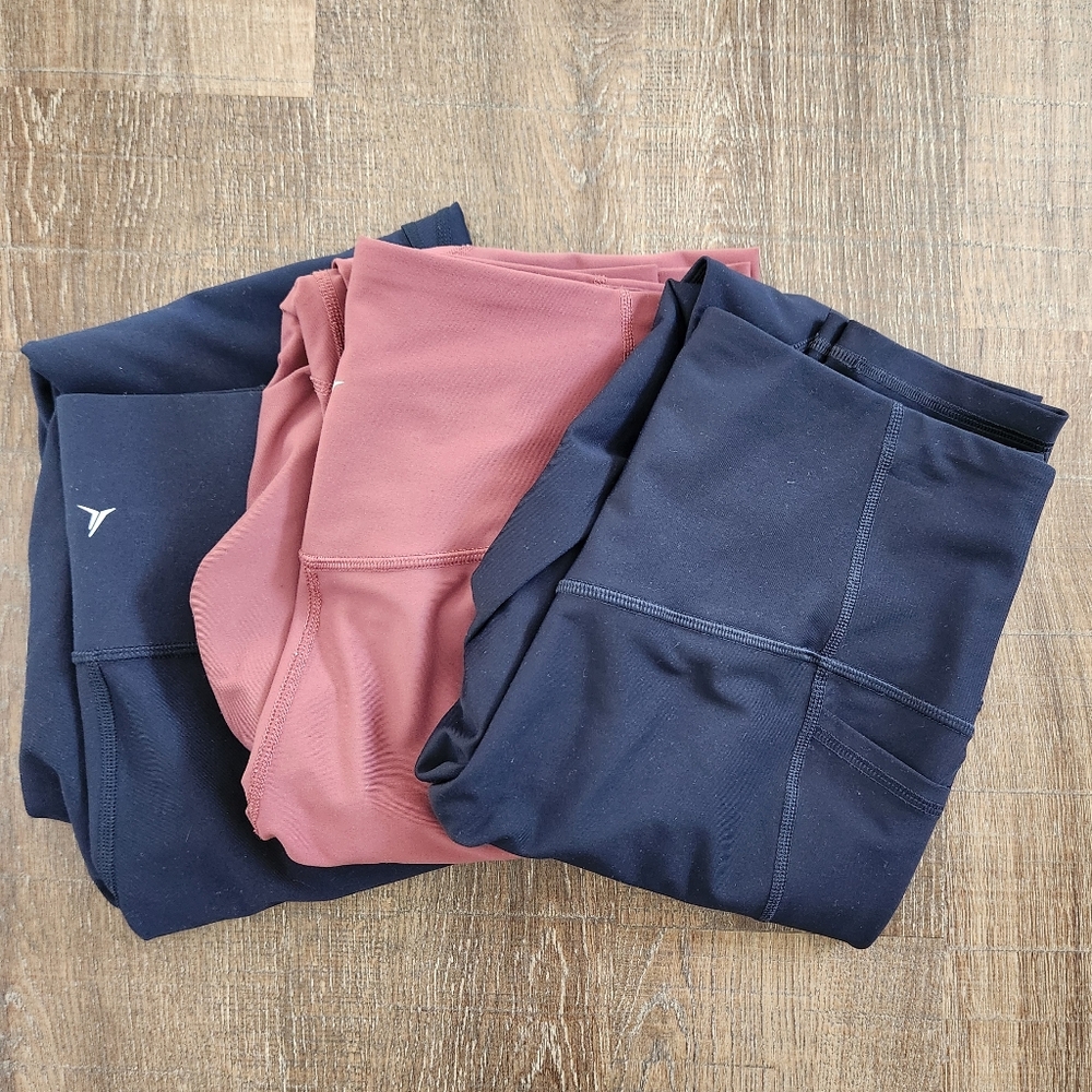 OldNavy L Tall PowerSoft High Rise 7/8 Length Side Pocket Elevate Workout Bundle